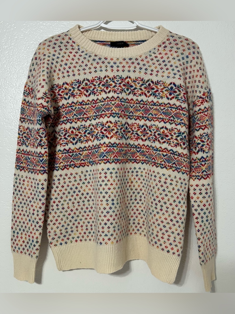 J.Crew 100% Wool Fair Isle Sweater XS Cream Multicolor Nordic Heritage - Picture 2 of 7